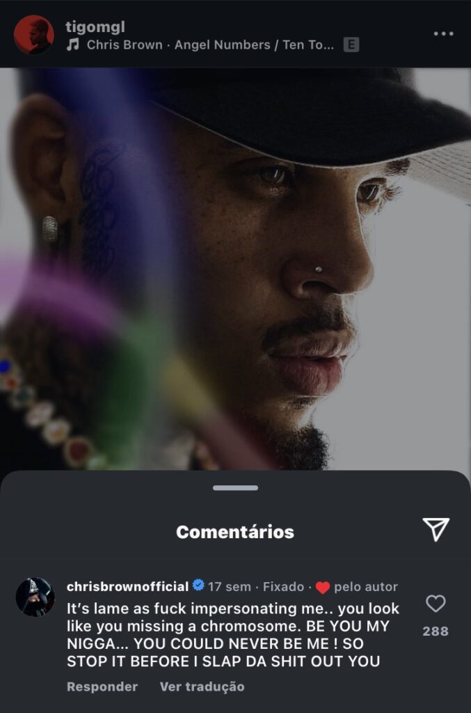 Comentário de Chris Brown em foto de sósia brasileiro